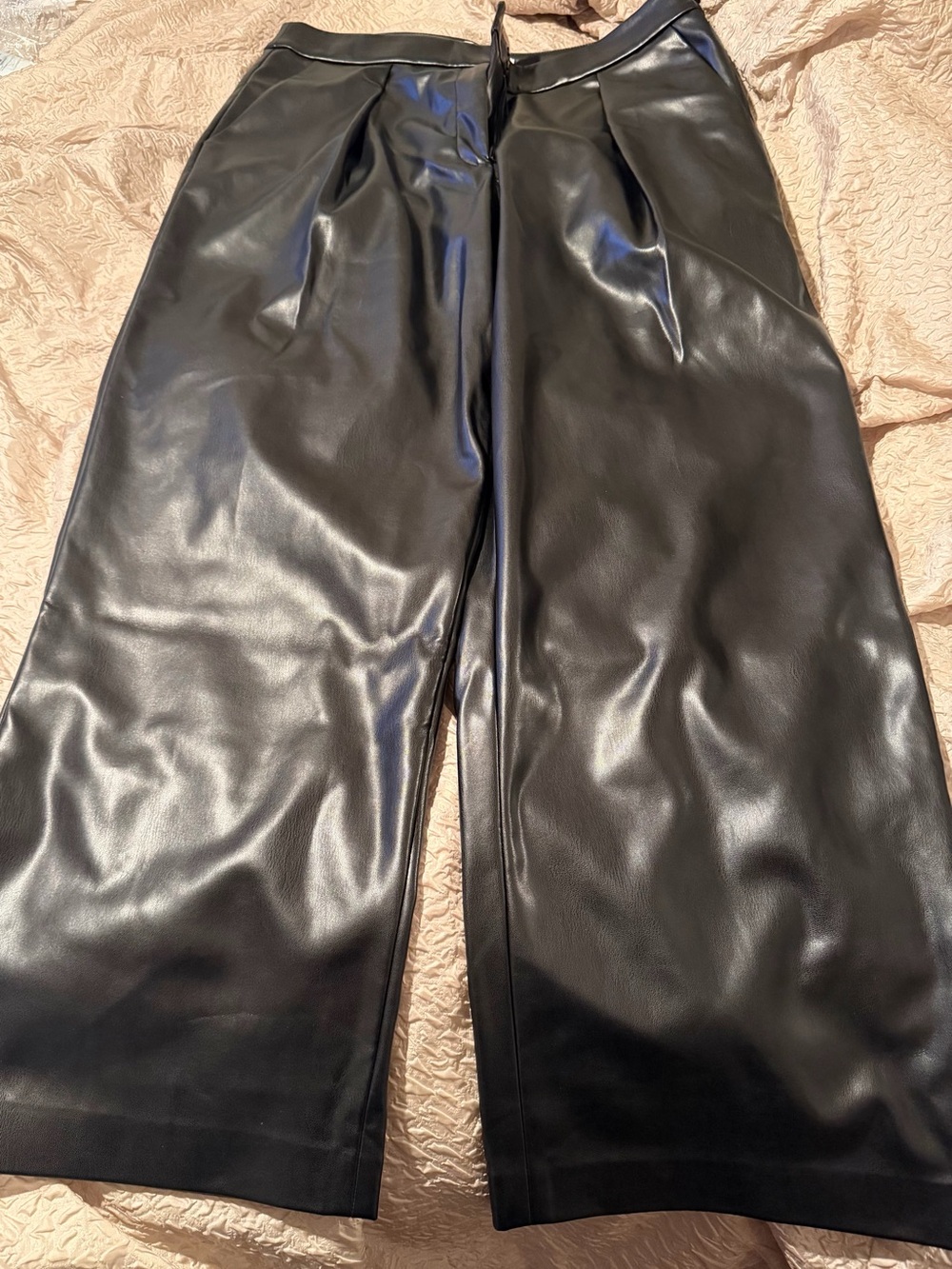 Dkny Black Faux Leather Wide-Leg Women's Pants